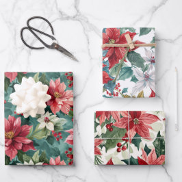 Klassieke kerstpunsettia inpakpapier vel