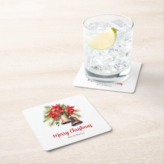 Klassieke kerstpuntjes en gouden klokken kartonnen onderzetters (Insitu)