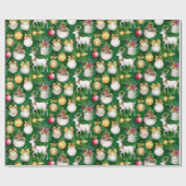 Klassieke Kerstrendieren & Ornamenten Groen Cadeaupapier (Vlak)