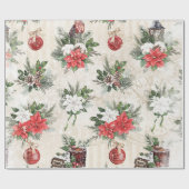 Klassieke kerstrode en witte punsettia bloem cadeaupapier (Vlak)