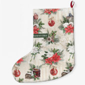 Klassieke kerstrode en witte punsettia bloem grote kerstsok (Achterkant)