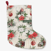 Klassieke kerstrode en witte punsettia bloem grote kerstsok (Voorkant)