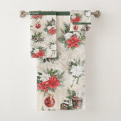 Klassieke kerstrode en witte punsettia bloemen bad handdoek (Insitu)