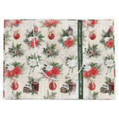 Klassieke kerstrode en witte punsettia bloemen groot cadeauzakje (Voorkant)