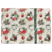 Klassieke kerstrode en witte punsettia bloemen groot cadeauzakje (Achterkant)