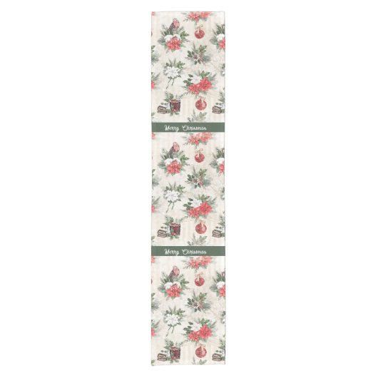 Klassieke kerstrode en witte punsettia bloemen korte tafelloper (Voorkant)