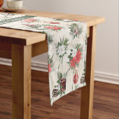 Klassieke kerstrode en witte punsettia bloemen korte tafelloper (Voorbeeld)