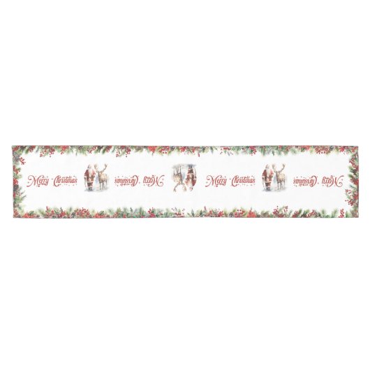 Klassieke kerstrode en witte punsettia bloemen korte tafelloper (Horizontaal)