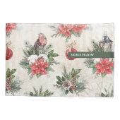 Klassieke kerstrode en witte punsettia bloemen kussensloop (Achterkant-Links)