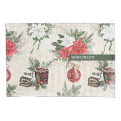 Klassieke kerstrode en witte punsettia bloemen kussensloop (Voorkant-Links)