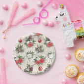 Klassieke kerstrode en witte punsettia bloemen papieren bordje (Feest)