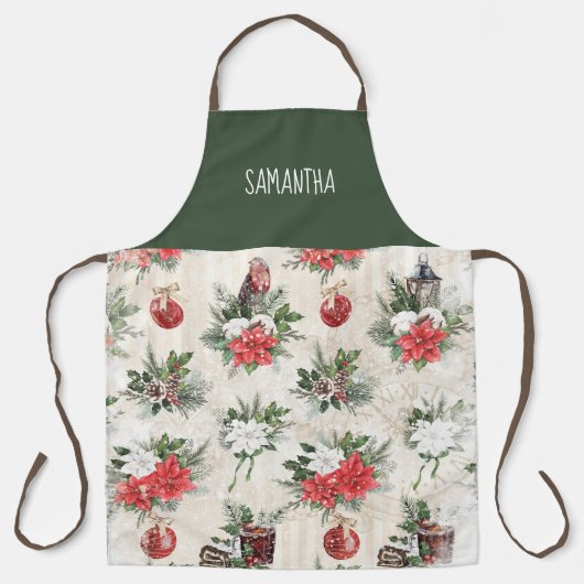 Klassieke kerstrode en witte punsettia bloemen schort (Voorkant)