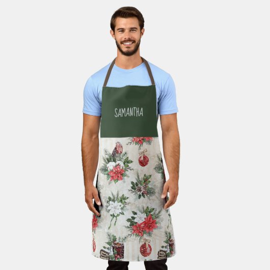 Klassieke kerstrode en witte punsettia bloemen schort (Gedragen)