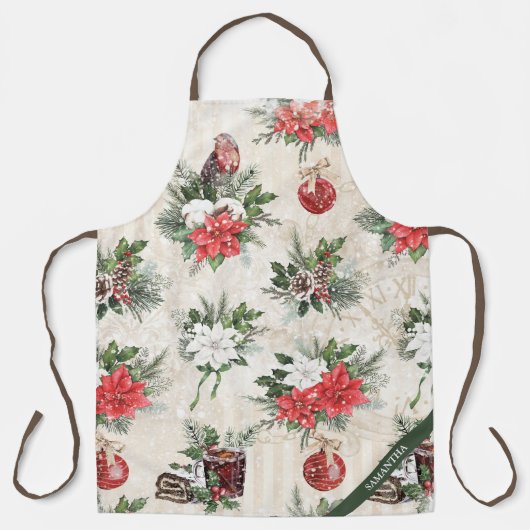 Klassieke kerstrode en witte punsettia bloemen schort (Voorkant)