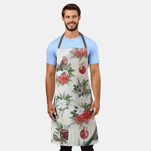 Klassieke kerstrode en witte punsettia bloemen schort (Gedragen)