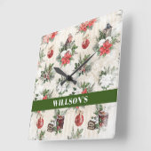 Klassieke kerstrode en witte punsettia bloemen vierkante klok (Hoek)