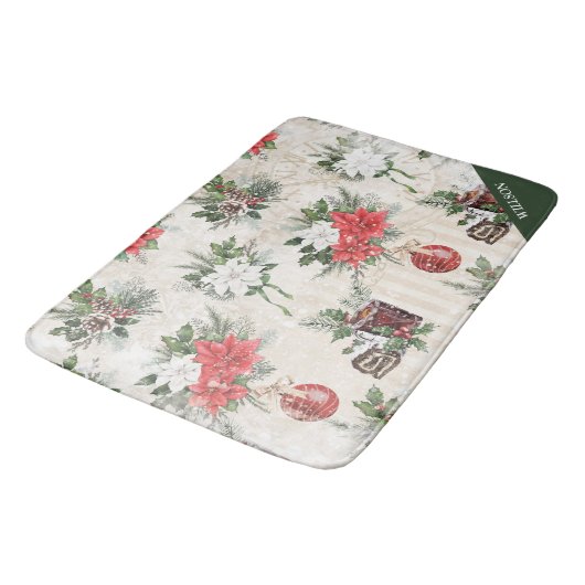 Klassieke kerstrode en witte punsettia katoen badmat (Gekanteld)