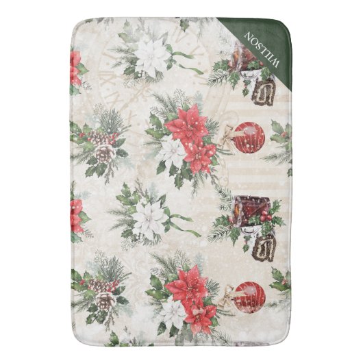 Klassieke kerstrode en witte punsettia katoen badmat (Voorkant Verticaal)