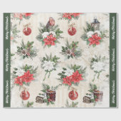 Klassieke kerstrode en witte punsettia katoen cadeaupapier (Vlak)