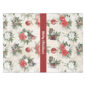 Klassieke kerstrode en witte punsettia katoen tafelkleed (Voorkant (Horizontaal))