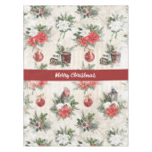 Klassieke kerstrode en witte punsettia katoen tafelkleed (Voorkant)