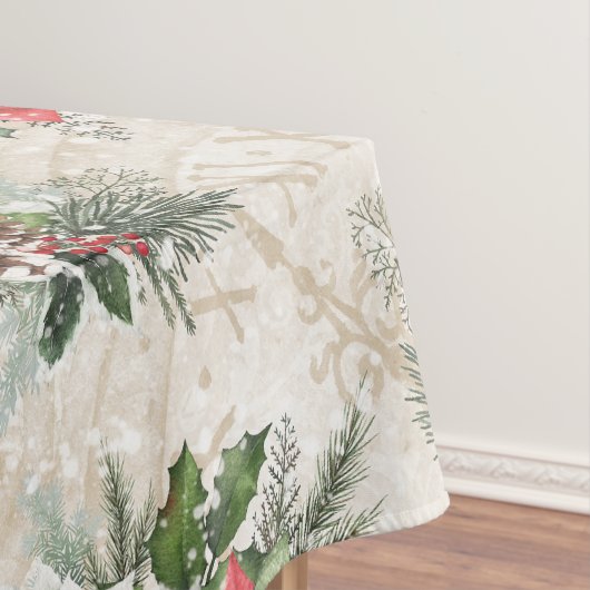 Klassieke kerstrode en witte punsettia katoen tafelkleed (Voorbeeld)