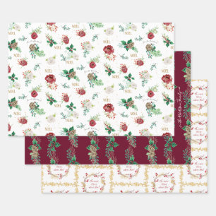 Klassieke kerstrode groene Waterverf familienaam Inpakpapier Vel