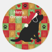 Klassieke kerstronde met zwarte labrador Puppy Cla Ronde Sticker (Voorkant)