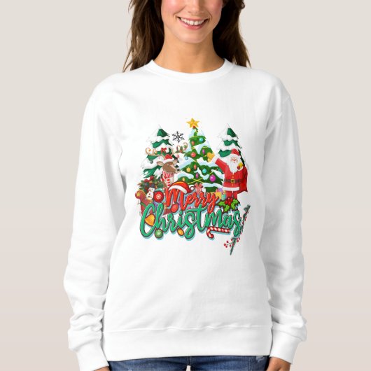 Klassieke kerstscène met Santa, Rendier & Tree Trui (Voorkant)