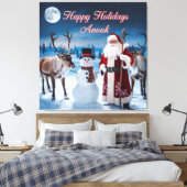 Klassieke kerstscène met Santa, Snowman Canvas Afdruk (Insitu (Slaapkamer))