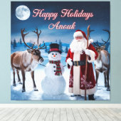 Klassieke kerstscène met Santa, Snowman Canvas Afdruk (Insitu (Houten vloer))