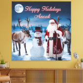Klassieke kerstscène met Santa, Snowman Canvas Afdruk (Insitu (Woonkamer))