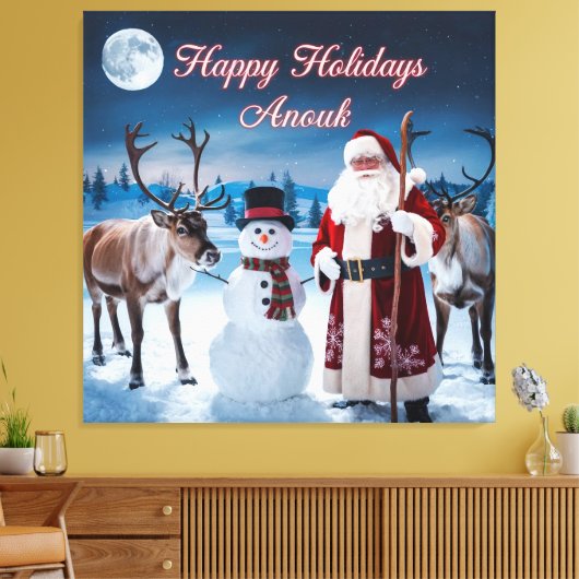 Klassieke kerstscène met Santa, Snowman Canvas Afdruk (Insitu (Woonkamer))