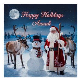 Klassieke kerstscène met Santa, Snowman Perfect Poster