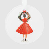 Klassieke kerstschoonheid in rode jurk ornament (achterkant)