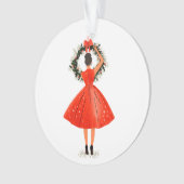 Klassieke kerstschoonheid in rode jurk ornament (voorkant)