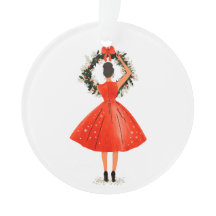 Klassieke kerstschoonheid in rode jurk