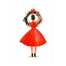 Klassieke kerstschoonheid in rode jurk