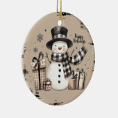 Klassieke kerstsneeuwpop op een warm geplakt ornam keramisch ornament (Rechts)