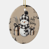 Klassieke kerstsneeuwpop op een warm geplakt ornam keramisch ornament (Rechts)