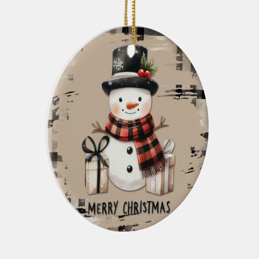 Klassieke kerstsneeuwpop op een warm geplakt ornam keramisch ornament (Rechts)