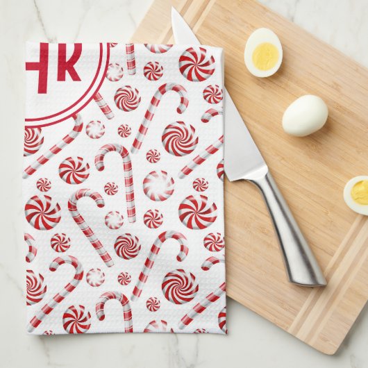 Klassieke kerstsnoepriet theedoek (Quarter Fold)