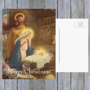 Klassieke Kerststal met Maria, Jozef en het kindje Feestdagenkaart