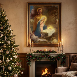 Klassieke Kerststal met Maria, Jozef en het kindje Poster