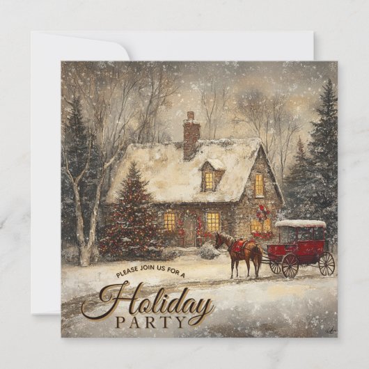 Klassieke Kersttijd Paard en Koets Thuisfeest Kaart (Voorkant)
