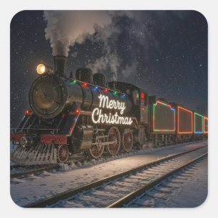 Klassieke Kersttrein in de Sneeuw Vierkante Sticker
