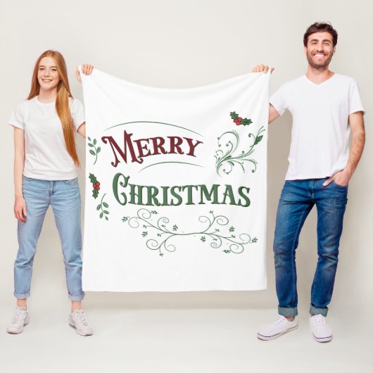 Klassieke Kersttypografie Fleece Deken (In situ)