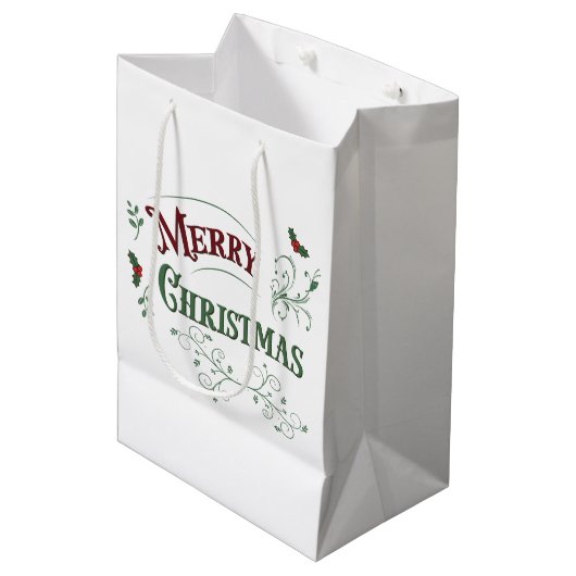 Klassieke Kersttypografie Medium Cadeauzakje (Voorkant Gekanteld)