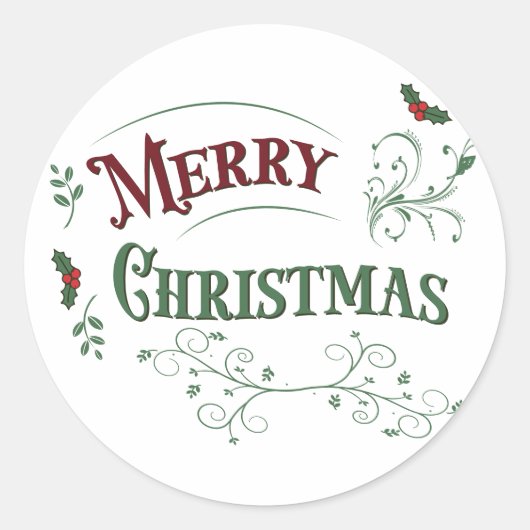 Klassieke Kersttypografie Ronde Sticker (Voorkant)