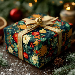 Klassieke kerstversiering & feestelijk gebladerte cadeaupapier